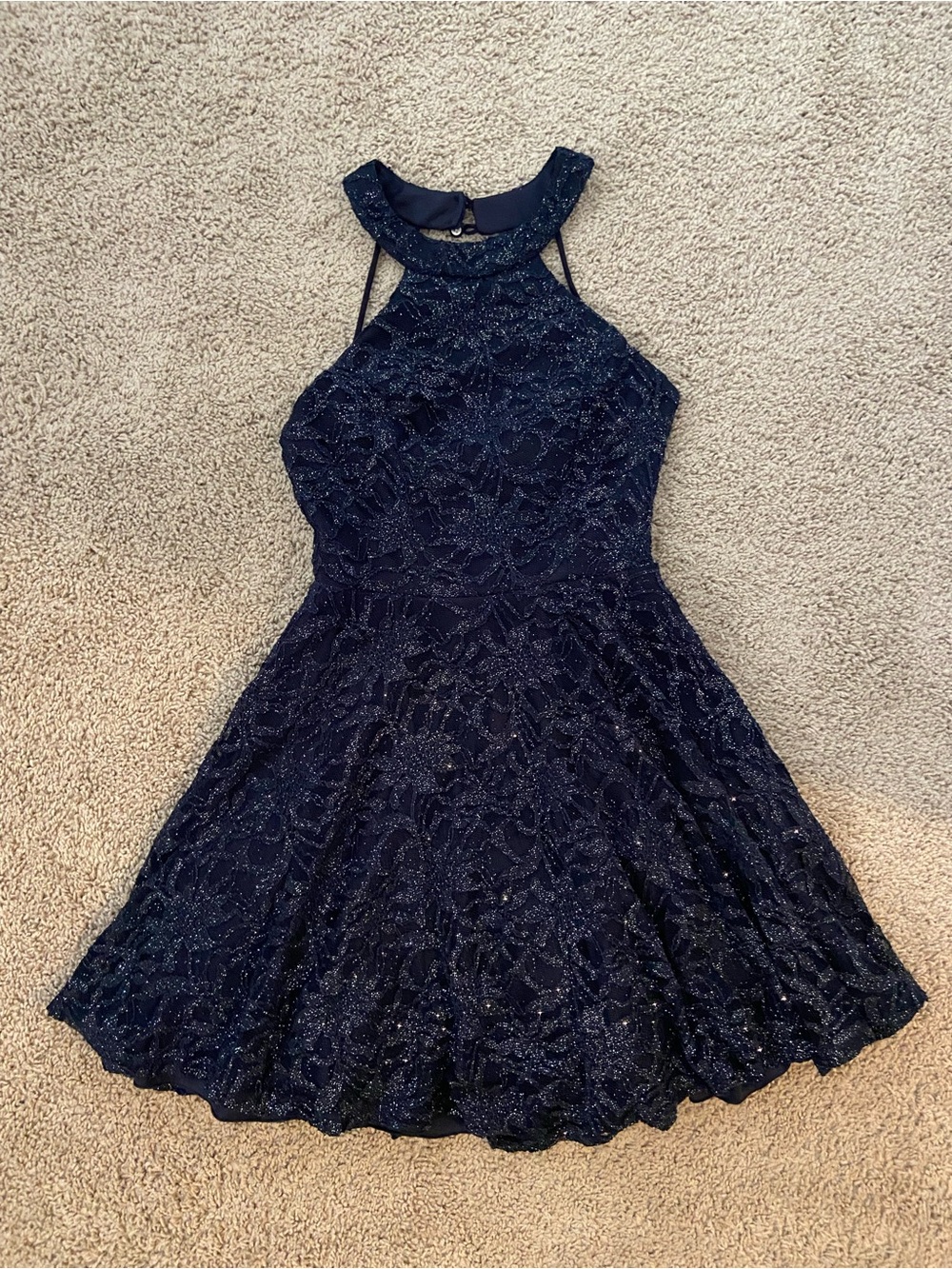 Navy Halter Lace Fit & Flare Dress
